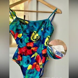 Christina One Piece Swimsuit - Blue and Red Floral